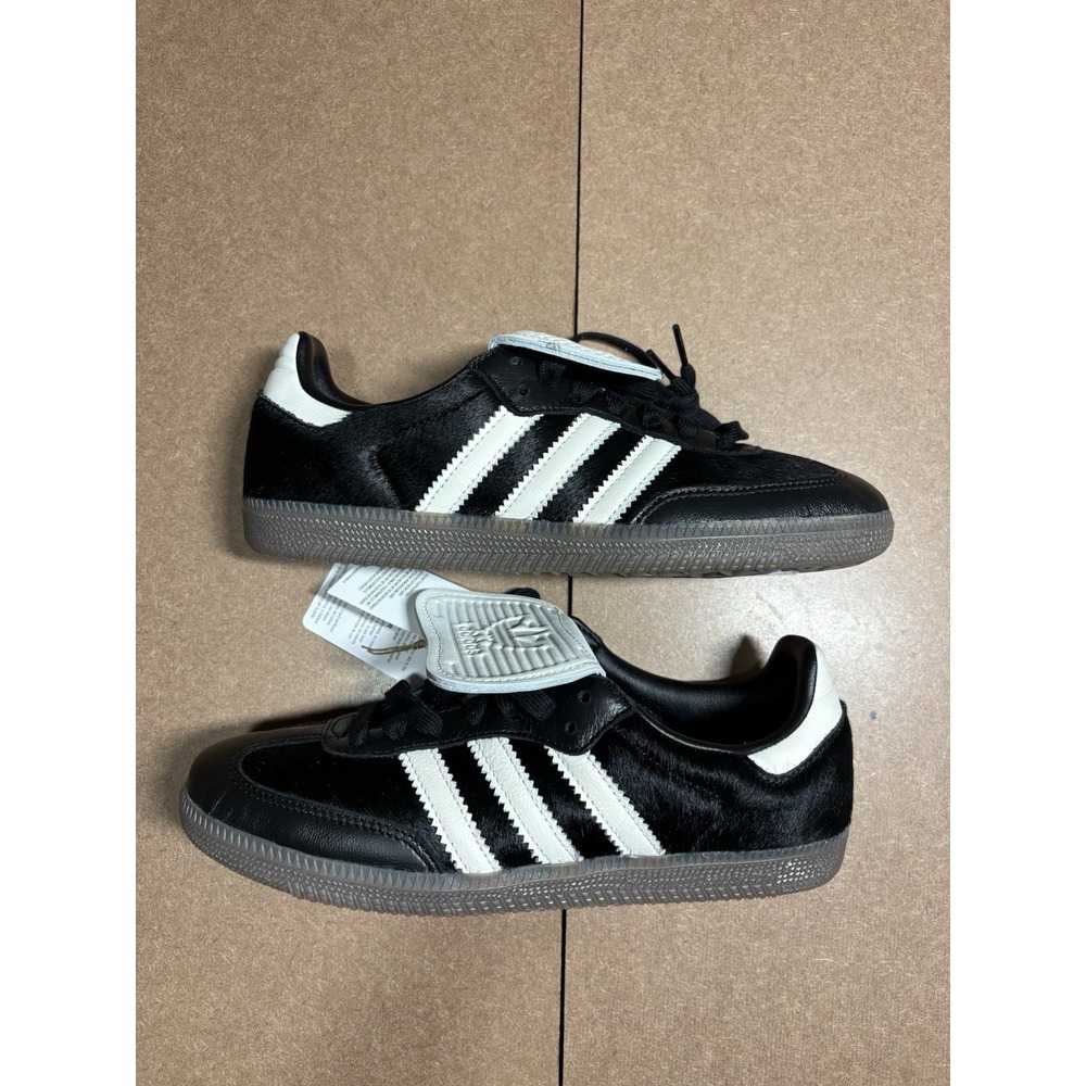 Adidas Samba OG Pony Hair Calf Hair Sneakers Black White Gum Womens 8 New